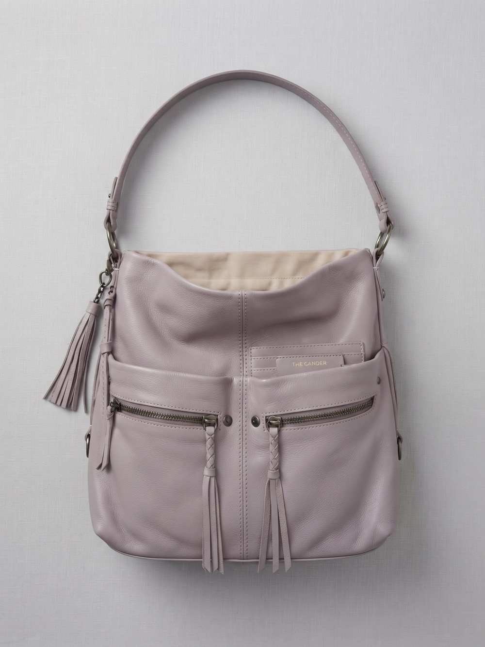 Soft Gray Leather Hobo Bag -